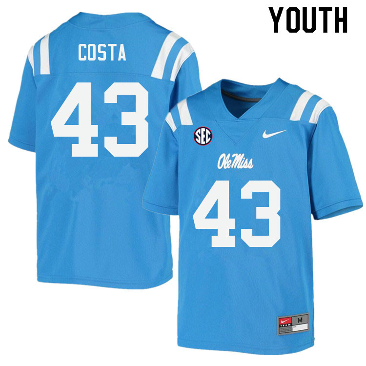 Caden Costa Ole Miss Rebels NCAA Youth Powder Blue #43 Stitched Limited College Football Jersey IZO5758SM